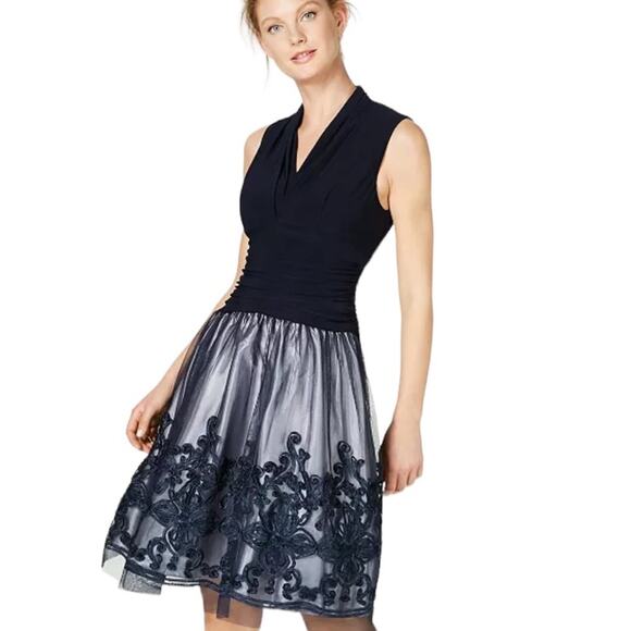 Dress Barn Illusion Soutache Lace Trim Party Evening Cocktail Dress Size 24 - Picture 1 of 11